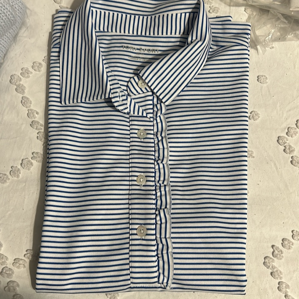 Tory Sport Performance Striped & Ruffle Polo